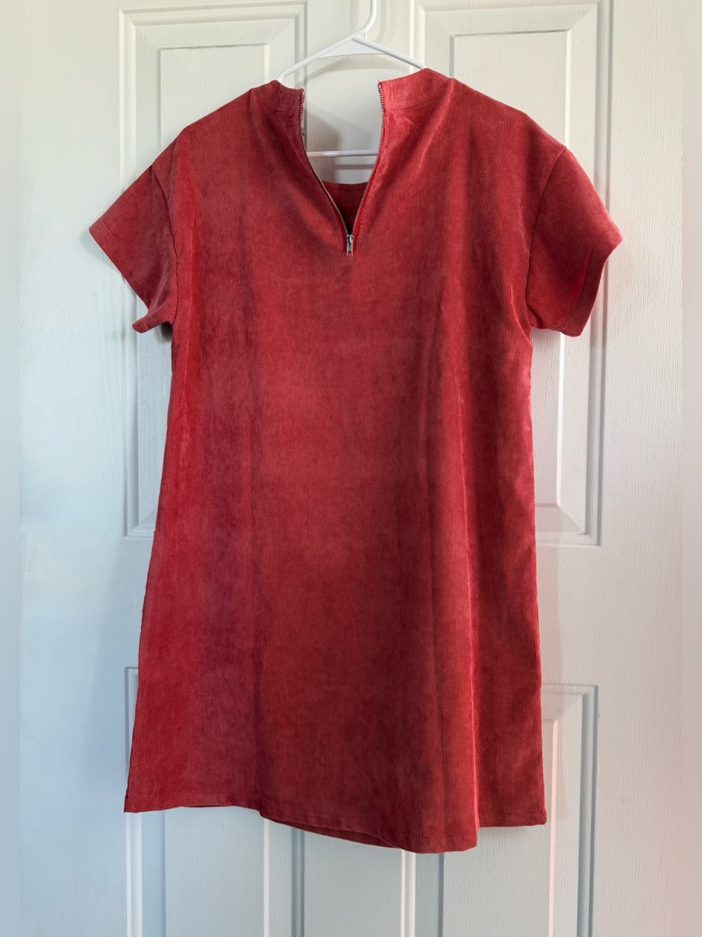VICI Coral SIZE SMALL, Corduroy Shift Dress Short Sleeve Pocket Mini Dress - Picture 7 of 12